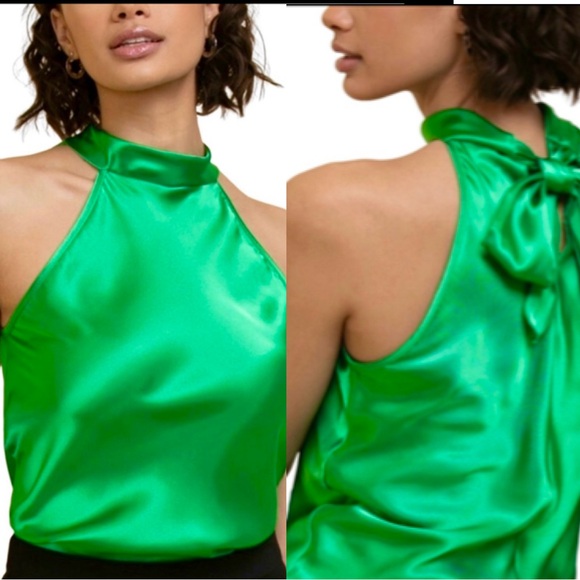 Tash + Sophie High Neck Halter Blouse in Emerald Green Satin - Size Medium 💚 - Picture 3 of 11